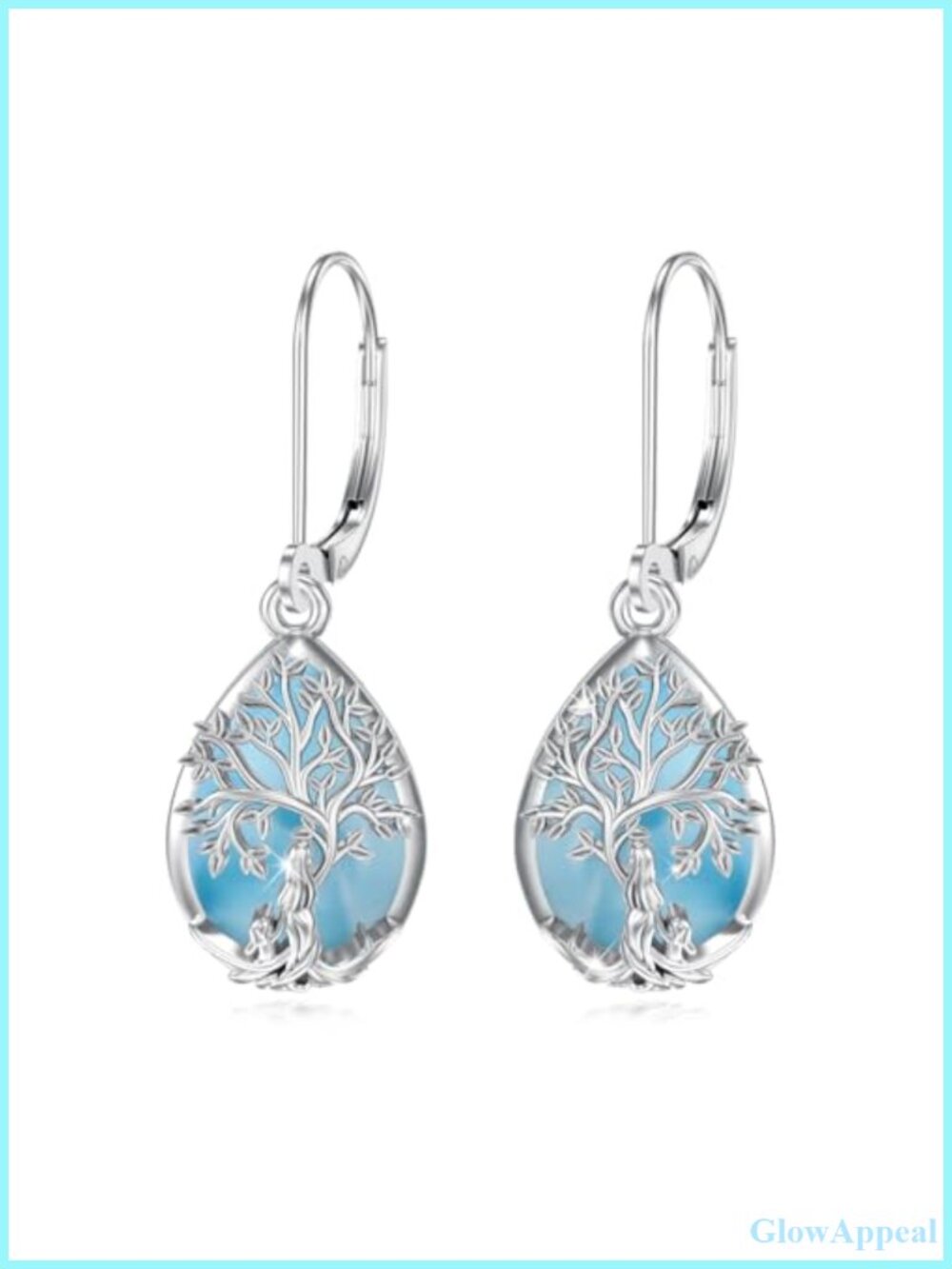 925 Sterling Silver Tree of Life Teardrop Dangle Earrings Larimar